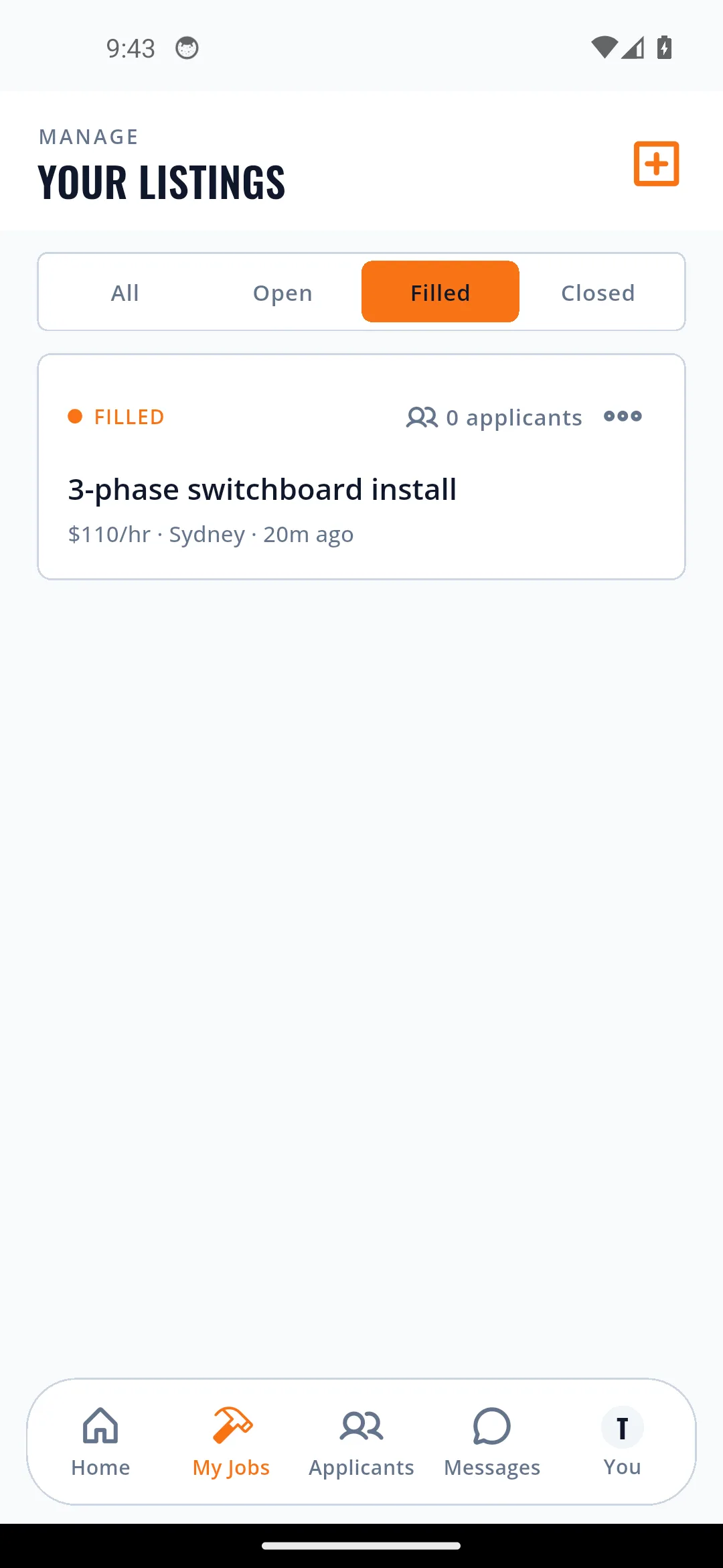 The Jobdun app confirming a job has been filled.